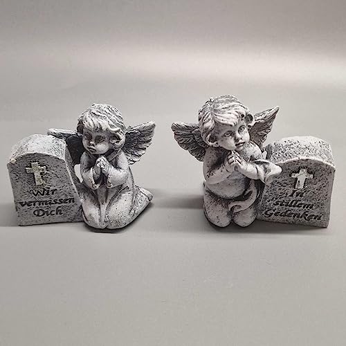 eberin · Kleiner Gedenkstein mit Engel · Engel Deko Figur · Grabschmuck · Engel am Grabstein · Grabengel Friedhof (Spruch: In stillem Gedenken) von eberin