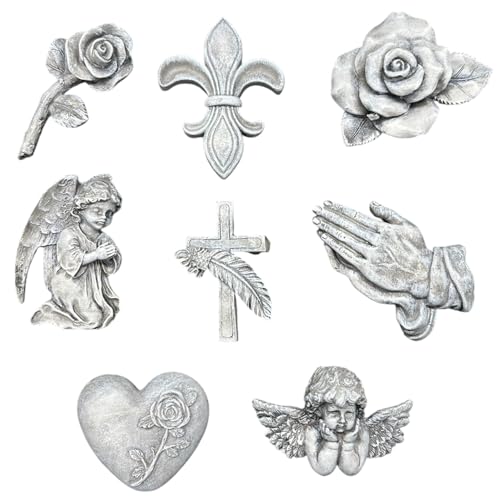 eberin · Stilvoller Grabschmuck aus Polyresin – Dekorativer Grabaufleger in Grau-Antik · liegende oder hängende Grabdekoration für den Friedhof (Kreuz) von eberin