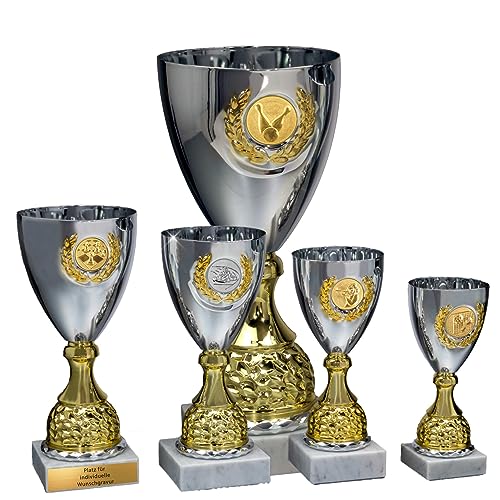 eberin · Wanderpokal · Metall Pokal Anneke · Kelchpokal silber-gold · Pokal mit Wunschtext und auswählbarem Motiv-Emblem · Größe 33,7 cm von eberin