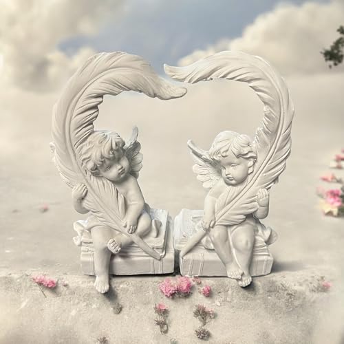 eberin · Zarte Schutzengel auf Büchern mit Herz-Motiv – Symbol der Liebe und des Schutzes · Grabengel · Engelsfiguren als Grabschmuck für den Friedhof von eberin