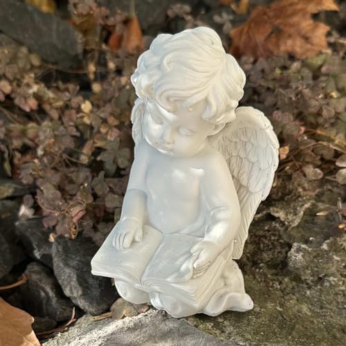 eberin · Engel Deko Figur · Grabschmuck · Engel knieend mit Buch · Grabengel Friedhof · Trauerengel · Grabdeko mit Engel · weiß antik · von eberin