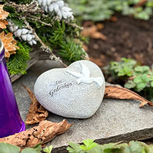 eberin · Friedhof Gedenkherz/Trauerherz/Spruchherz/Grab Herz weiße Taube mit Spruch Im Gedenken von eberin
