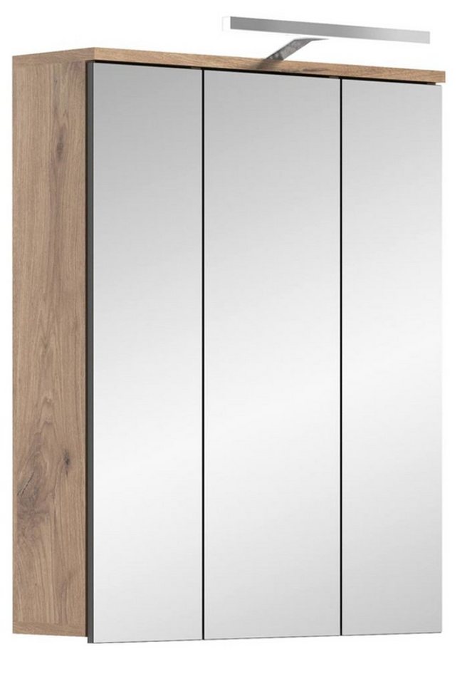 ebuy24 Badezimmerspiegelschrank Mason Spiegelschrank Bad 3 Türen mit Licht Eiche d von ebuy24