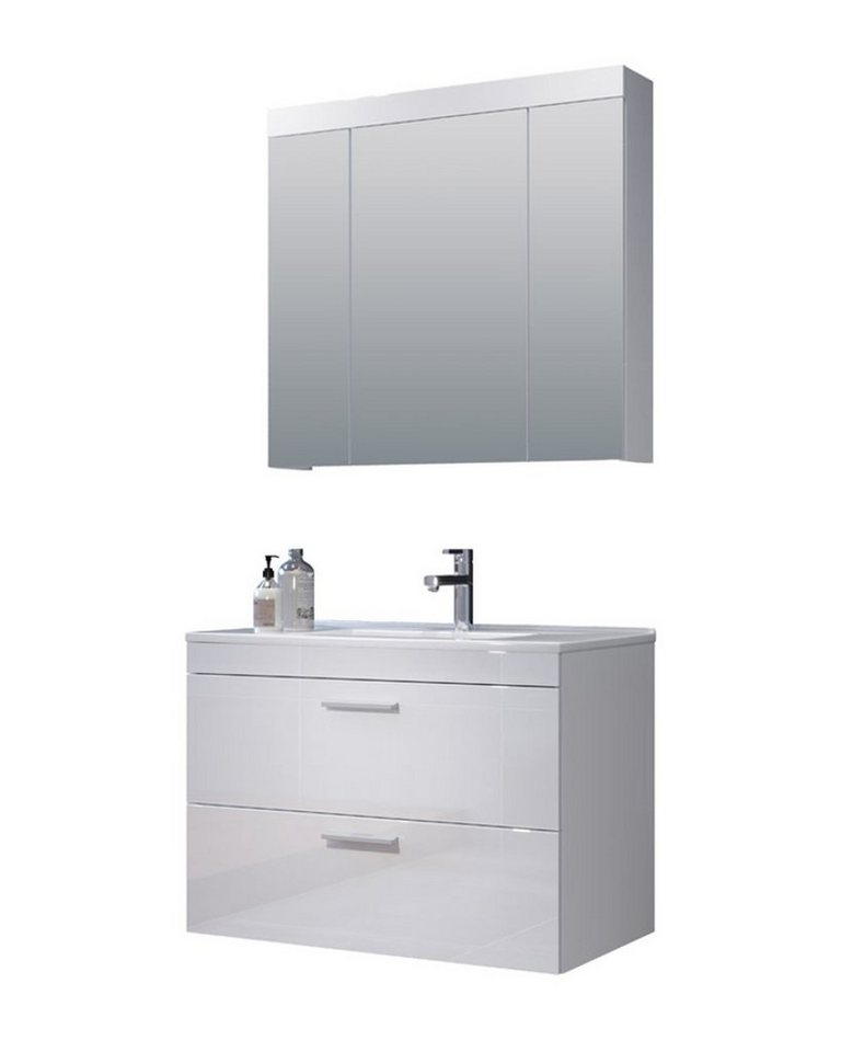 ebuy24 Badmöbel-Set Devon Badmöbelset C mit Bad Spiegelschrank weiß, w, (2-St) von ebuy24
