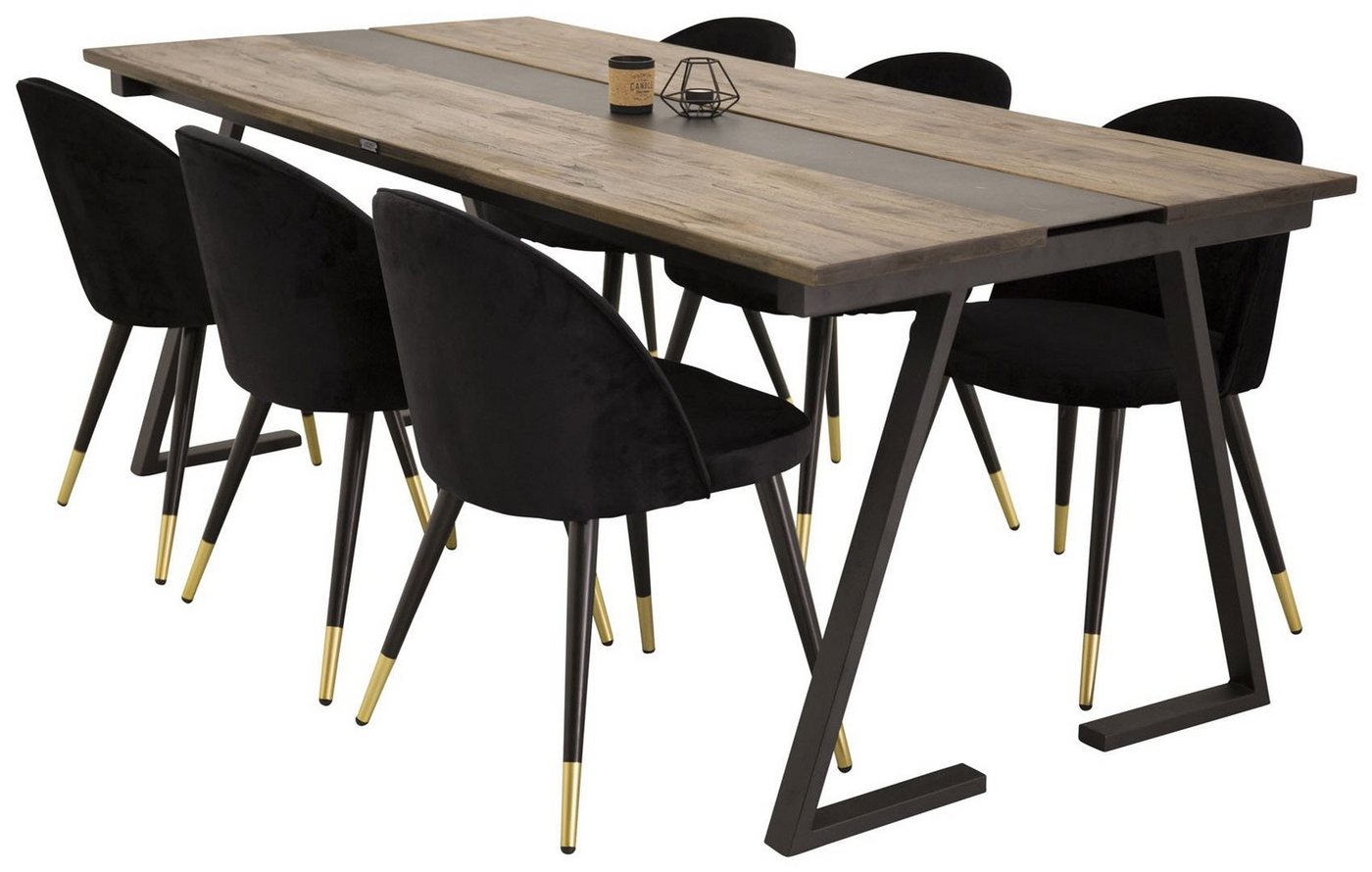 ebuy24 Essgruppe Jakarta Essgruppe Esstisch Teak und 6 Velvet Esszi, (7-tlg) von ebuy24