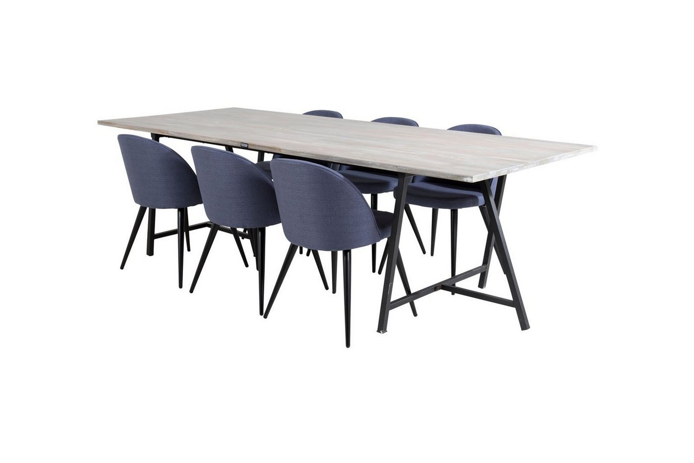 ebuy24 Essgruppe Jepara Essgruppe Esstisch Teak und 6 Velvet Esszim, (7-tlg) von ebuy24