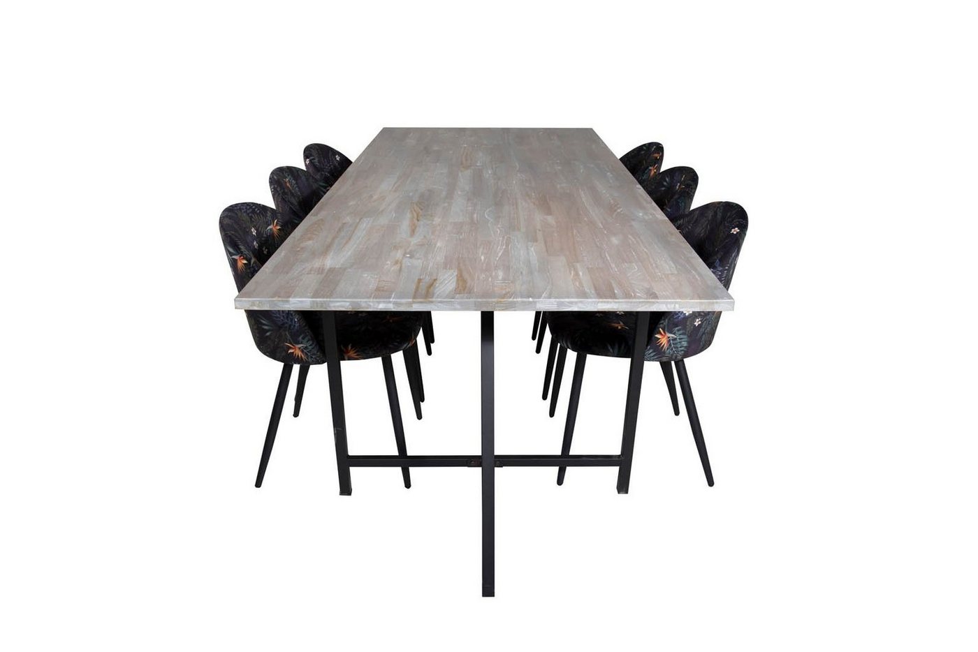 ebuy24 Essgruppe Jepara Essgruppe Esstisch Teak und 6 Velvet Esszim, (7-tlg) von ebuy24