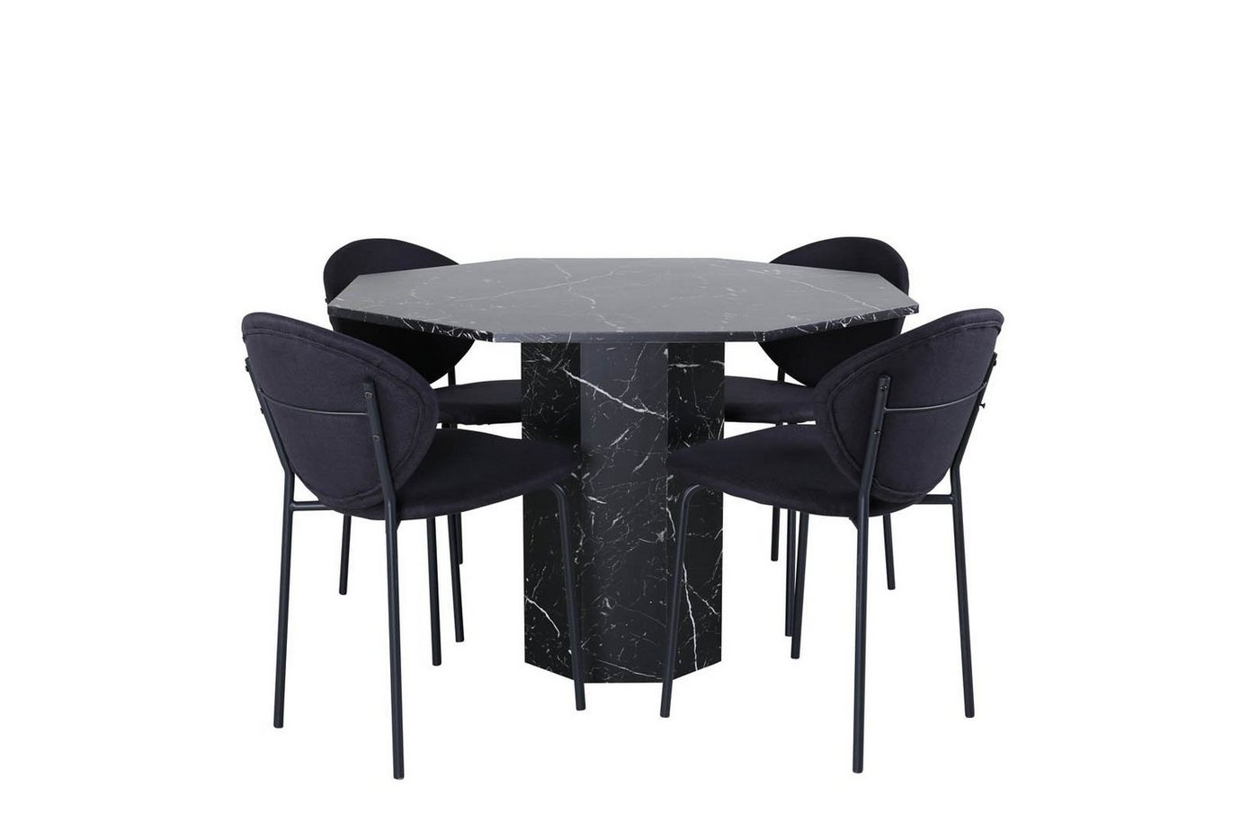 ebuy24 Essgruppe Marbs Essgruppe Esstisch schwarz Marmor dekor und, (5-tlg) von ebuy24