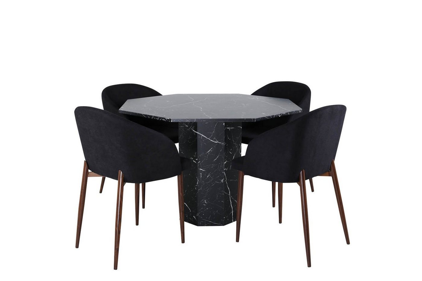 ebuy24 Essgruppe Marbs Essgruppe Esstisch schwarz Marmor dekor und, (5-tlg) von ebuy24