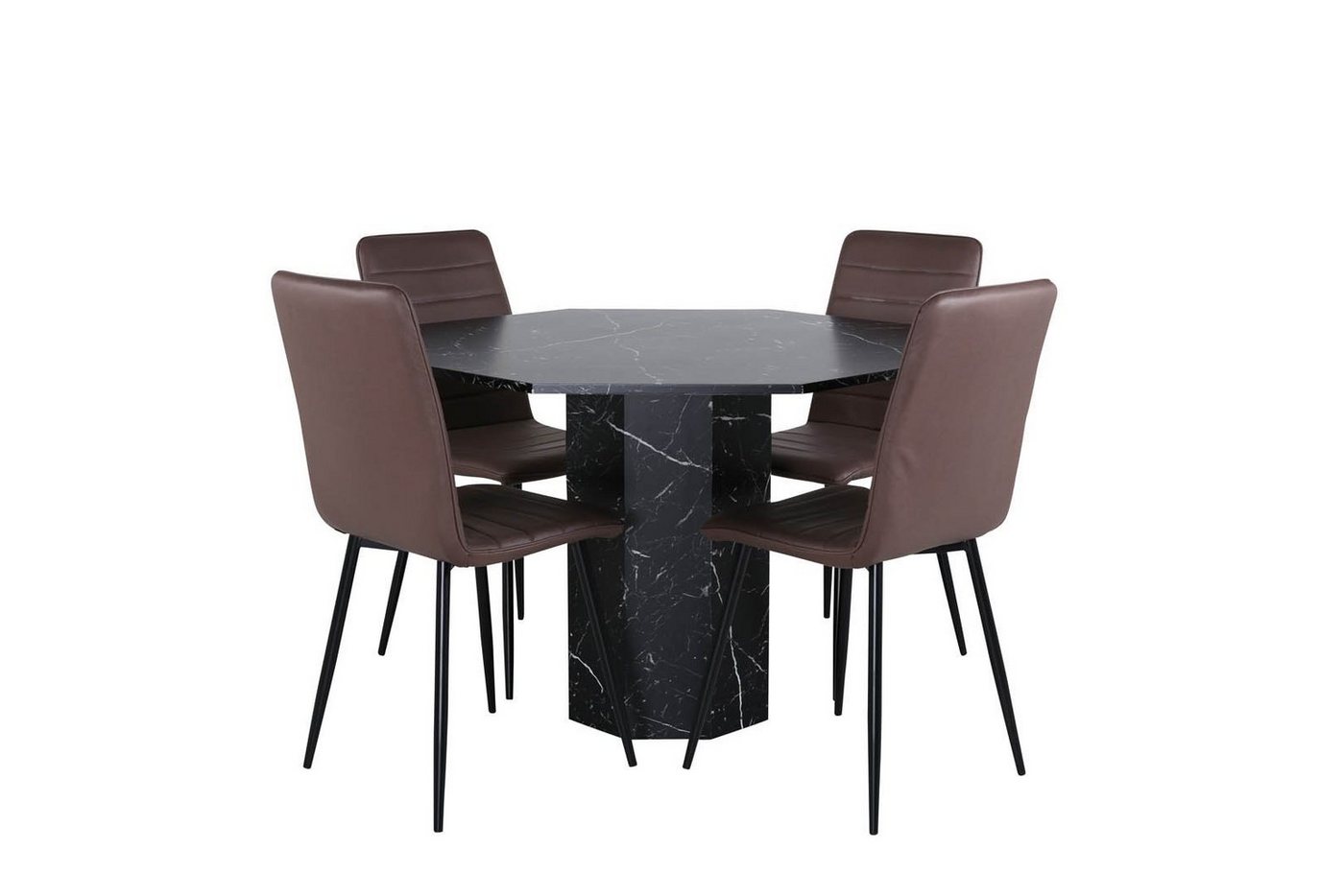 ebuy24 Essgruppe Marbs Essgruppe Esstisch schwarz Marmor dekor und, (5-tlg) von ebuy24