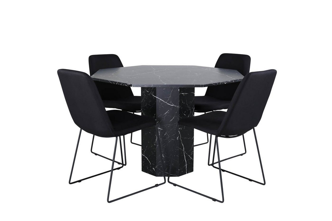 ebuy24 Essgruppe Marbs Essgruppe Esstisch schwarz Marmor dekor und, (5-tlg) von ebuy24