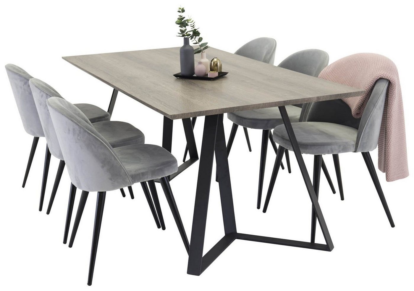 ebuy24 Essgruppe MarinaGRBL Essgruppe Esstisch El Holz dekor grau u, (7-tlg) von ebuy24