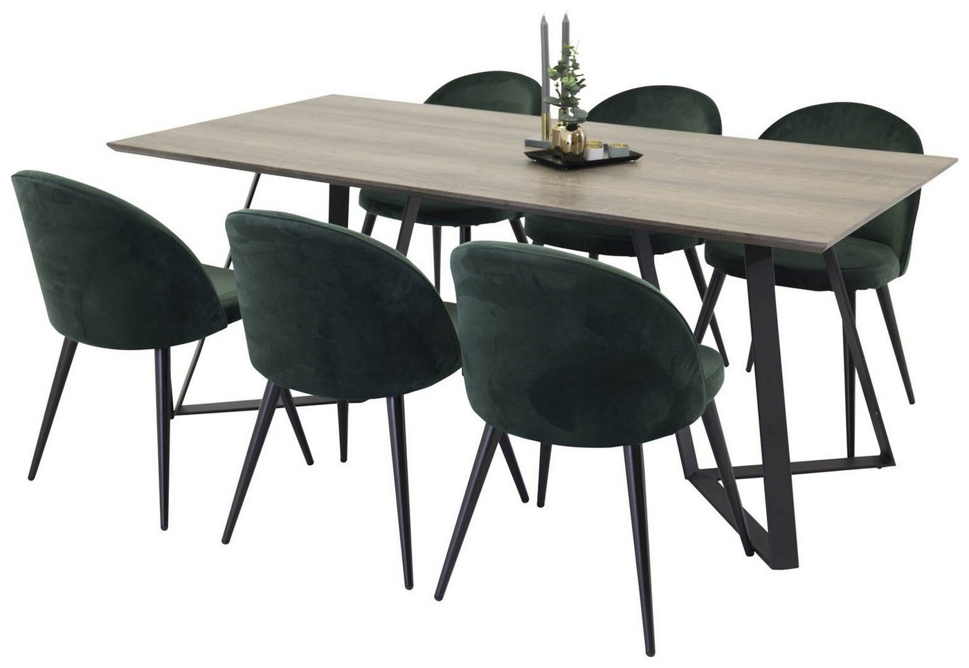 ebuy24 Essgruppe MarinaGRBL Essgruppe Esstisch El Holz dekor grau u, (7-tlg) von ebuy24