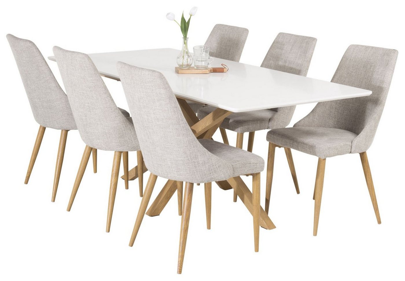 ebuy24 Essgruppe Piazza180x90WHNA Essgruppe Esstisch weiß und 6 Leo, (7-tlg) von ebuy24