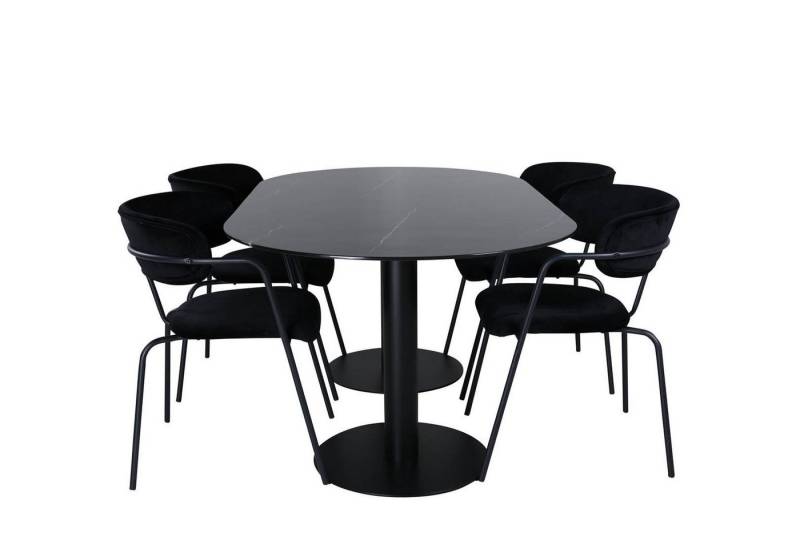 ebuy24 Essgruppe Pillan Essgruppe Esstisch schwarz Glas Marmor deko, (5-tlg) von ebuy24