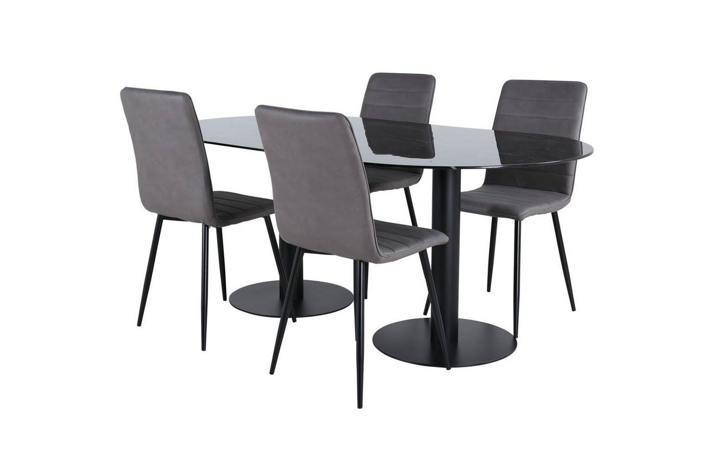 ebuy24 Essgruppe Pillan Essgruppe Esstisch schwarz Glas Marmor deko, (5-tlg) von ebuy24