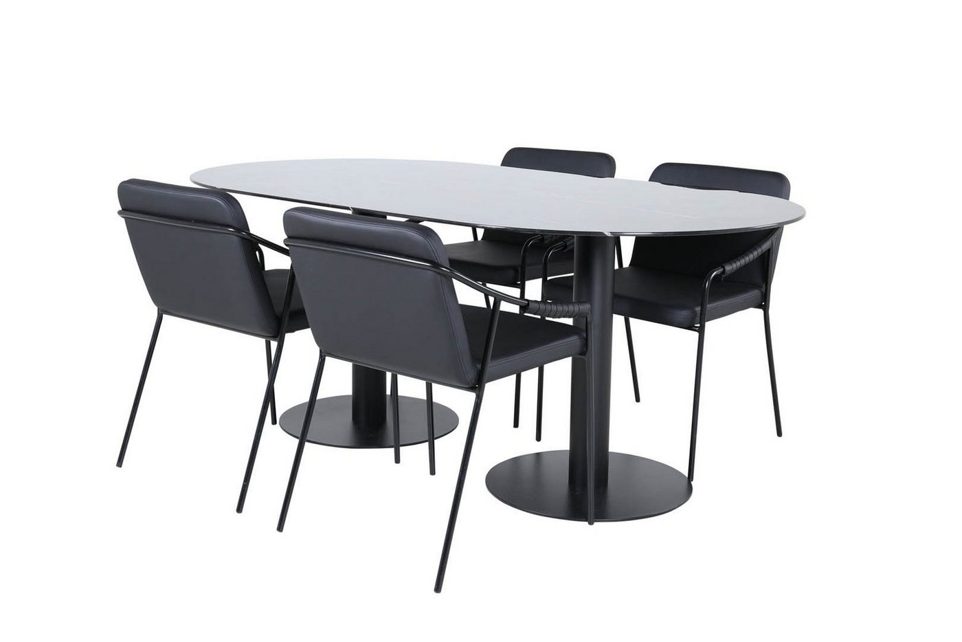 ebuy24 Essgruppe Pillan Essgruppe Esstisch schwarz Glas Marmor deko, (5-tlg) von ebuy24