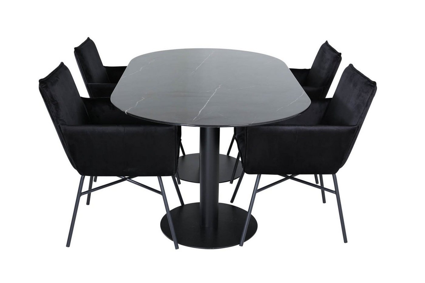 ebuy24 Essgruppe Pillan Essgruppe Esstisch schwarz Glas Marmor deko, (5-tlg) von ebuy24