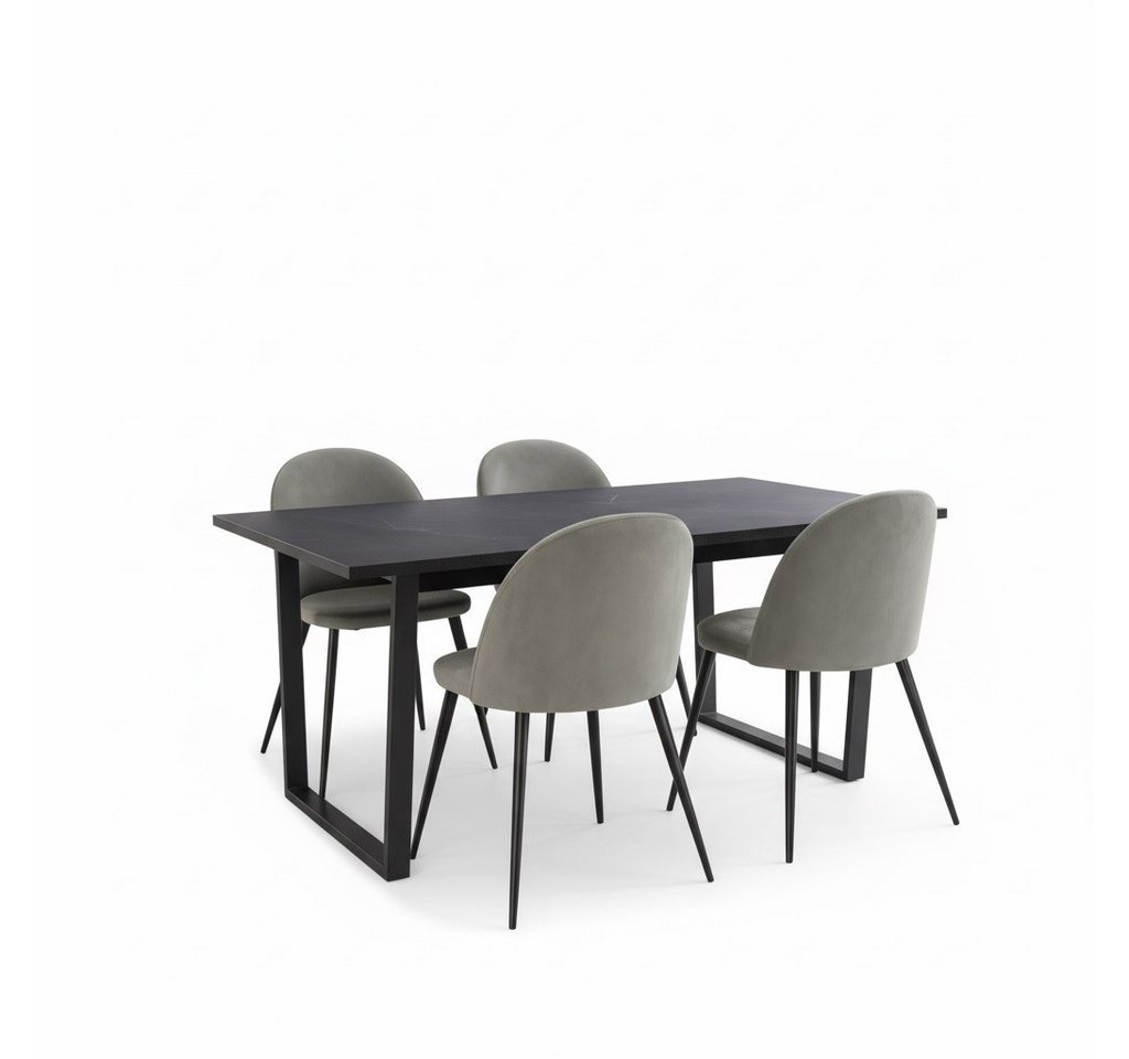 ebuy24 Essgruppe Tilst Essgruppe Tisch schwarz Marmor Print 90x160, (5-tlg) von ebuy24