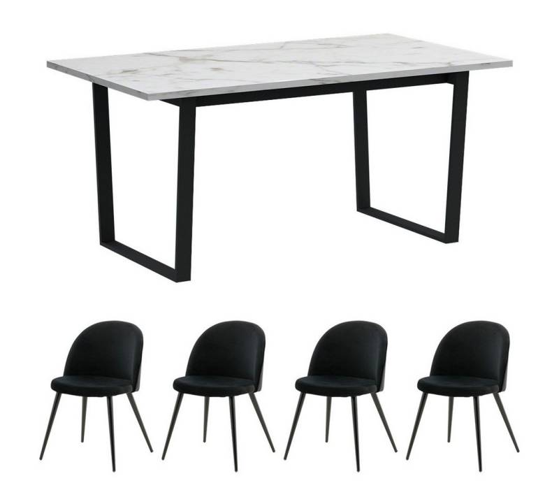 ebuy24 Essgruppe Tilst Essgruppe Tisch weiß Marmor Print 90x160 4 S von ebuy24