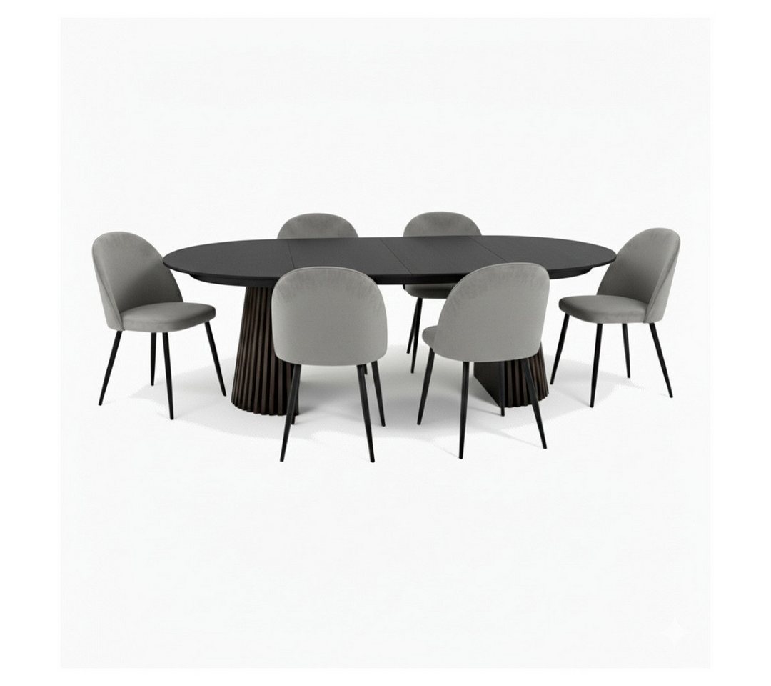 ebuy24 Essgruppe Tokyo Essgruppe Esstisch schwarz, 6 Stühle aus gra, (7-tlg) von ebuy24