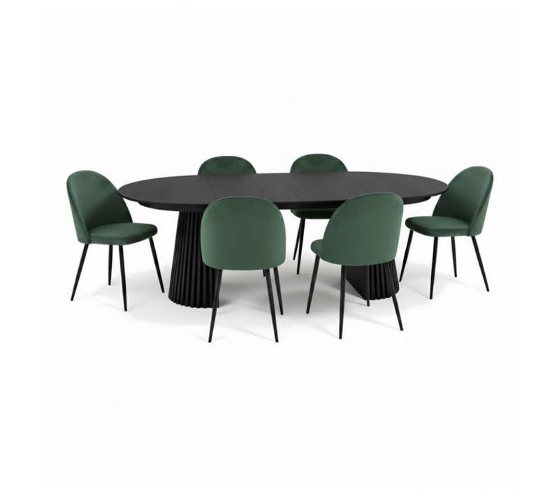 ebuy24 Essgruppe Tokyo Essgruppe Esstisch schwarz, 6 Stühle aus grü, (7-tlg) von ebuy24