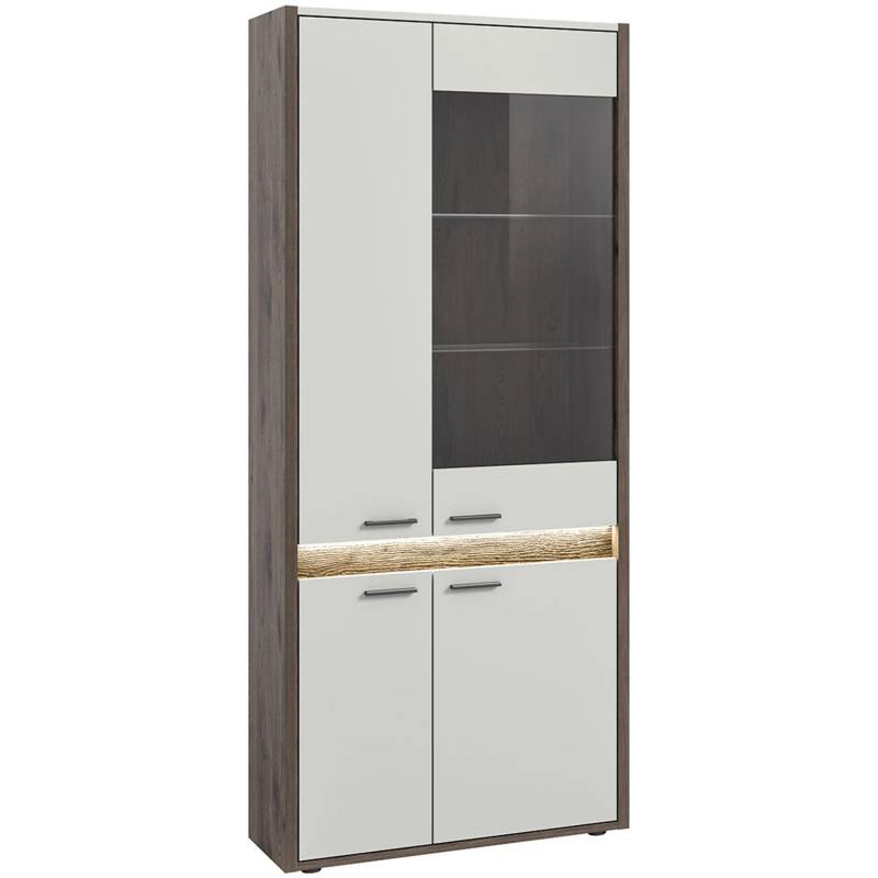 ebuy24 Falcona Vitrinenschrank 4 Türen inkl LED Beleuchtung Hellgrau von ebuy24