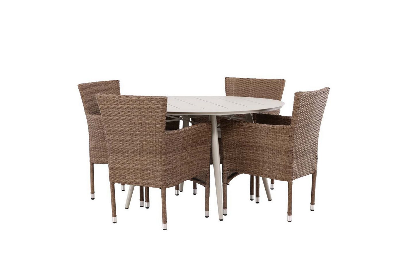 ebuy24 Garten-Essgruppe Lina Gartenset Tisch Ø120cm beige, 4 Stühle Malina von ebuy24