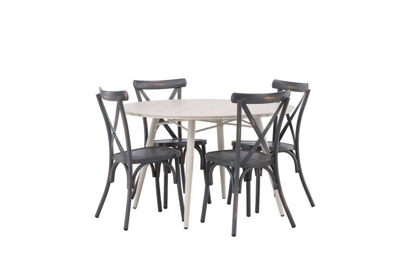 ebuy24 Garten-Essgruppe Lina Gartenset Tisch Ø120cm beige, 4 Stühle Peking von ebuy24