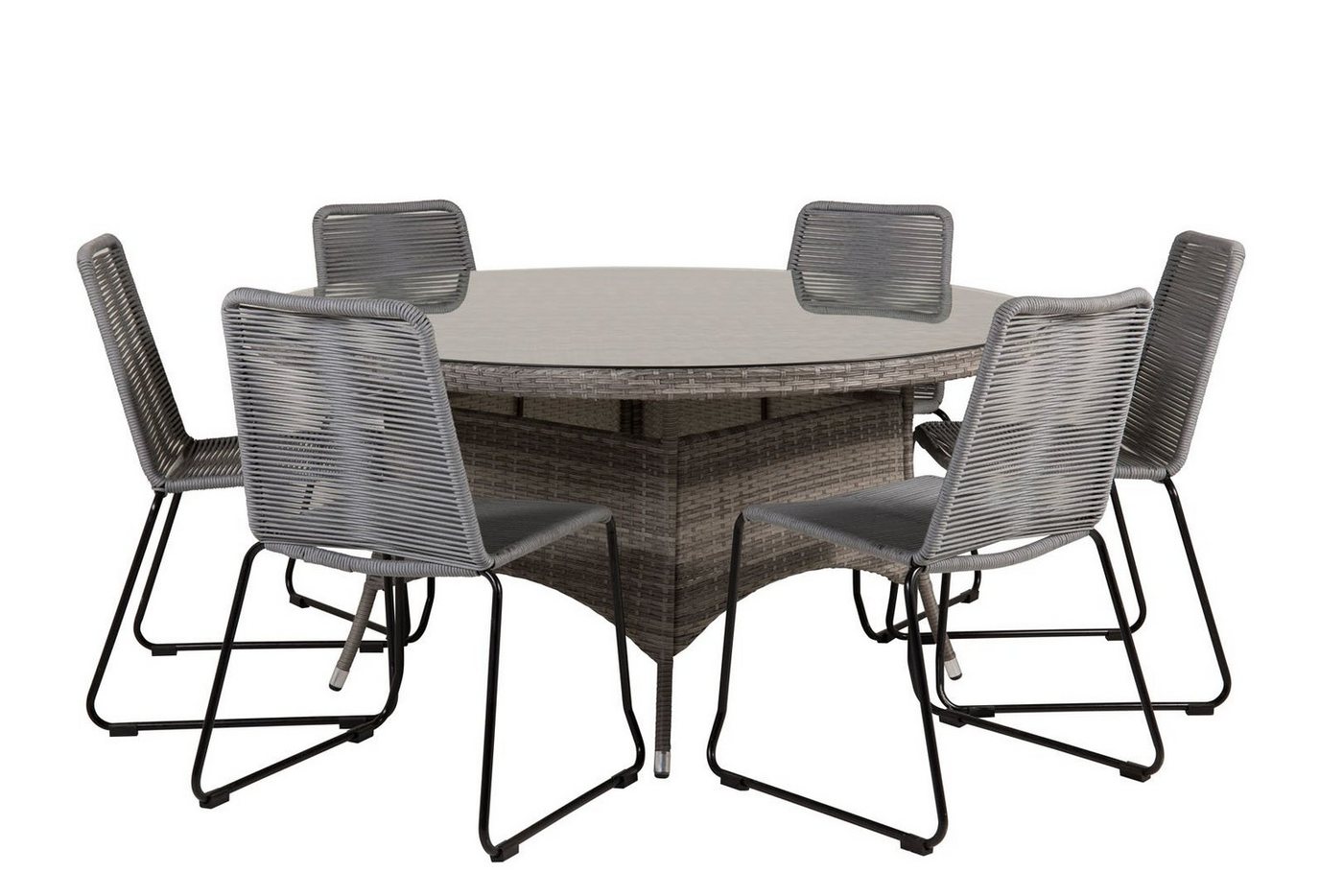 ebuy24 Garten-Essgruppe Volta Gartenset Tisch Ø150cm und 6 Stühle Lindos s, (7-tlg) von ebuy24