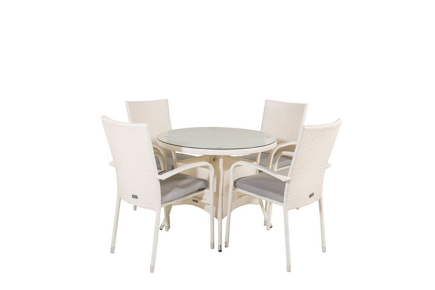 ebuy24 Garten-Essgruppe Volta Gartenset Tisch Ø90cm und 4 Stühle Anna weiß, (5-tlg) von ebuy24