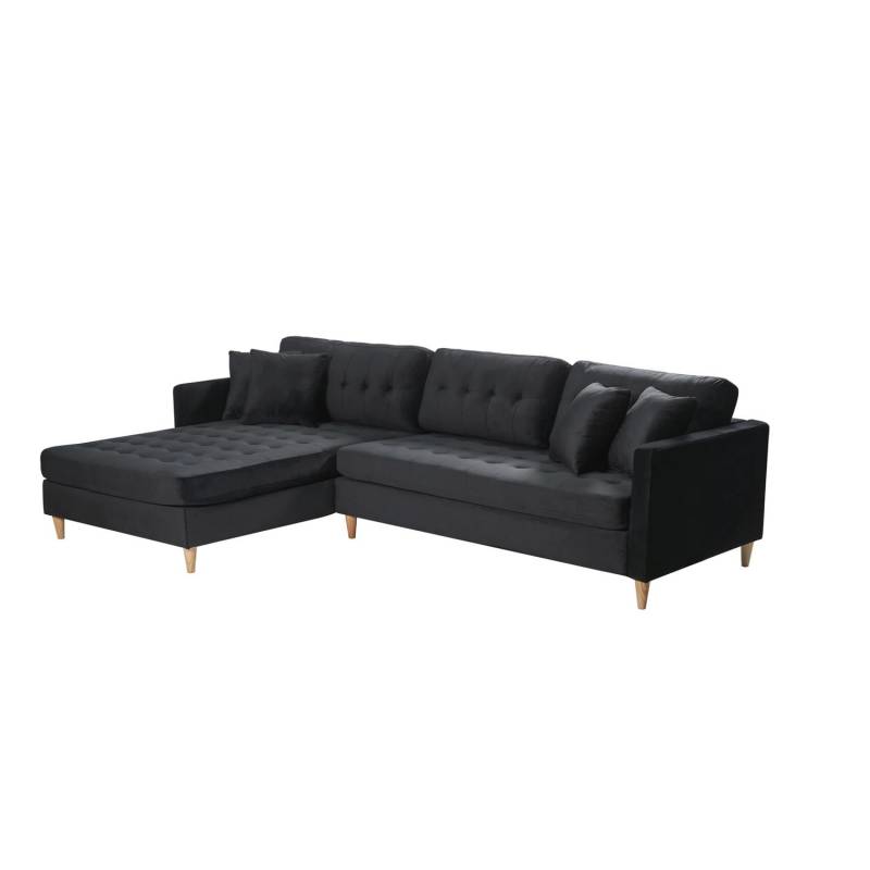 ebuy24 Marino Deluxe Chaiselongsofa Rechts oder Links Gewendet mit Kissen Velour Schwarz von ebuy24