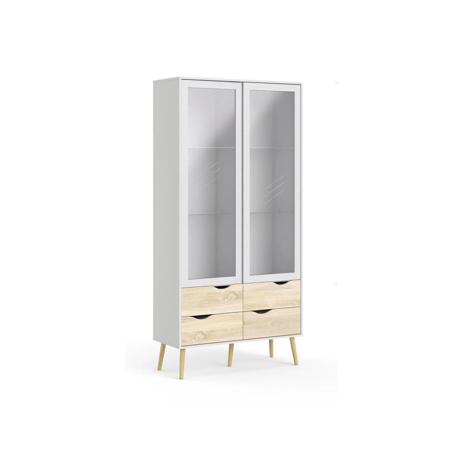 ebuy24 Napoli Vitrine mit 2 Türen und 4 Schubladen Weiss Eiche Dekor Massiv Eiche ebuy24 Napoli Vitrine mit 2 Türen und 4 Schubladen Weiss Eiche Dekor Massiv Eiche von ebuy24