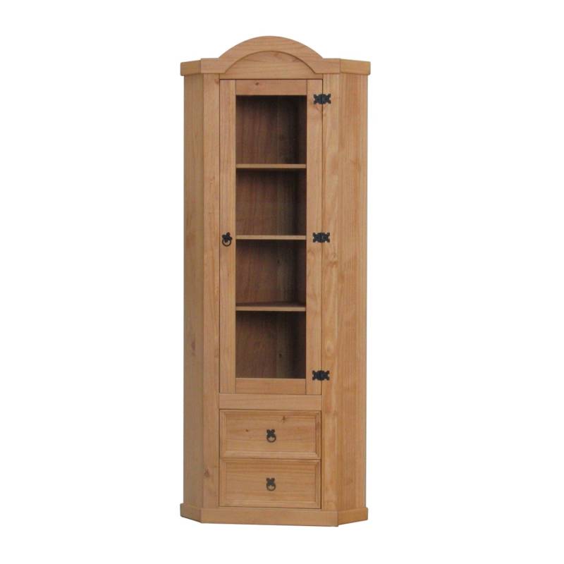 ebuy24 New Mexico Eckschrank mit 1 Glastür und 2 Schubladen Gelaugt und Gewachst von ebuy24