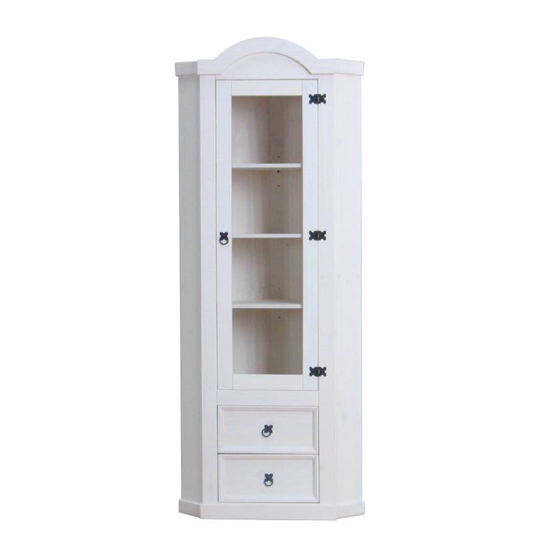 ebuy24 New Mexico Eckschrank mit 1 Glastür und 2 Schubladen Weiß Gewachst von ebuy24