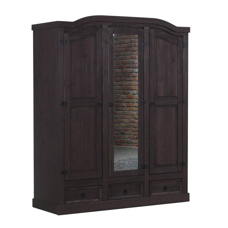 ebuy24 New Mexico Kleiderschrank 3-türig mit einer Spiegeltür 2 Getäfelten Türen und 3 Schubladen in Kolonial Gebeizt Gewachst von ebuy24