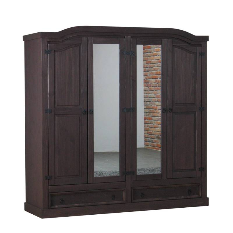 ebuy24 New Mexico Kleiderschrank 4-türig mit 2 Spiegeltüren 2 Füllungstüren und 2 Schubladen Gebeitzt von ebuy24