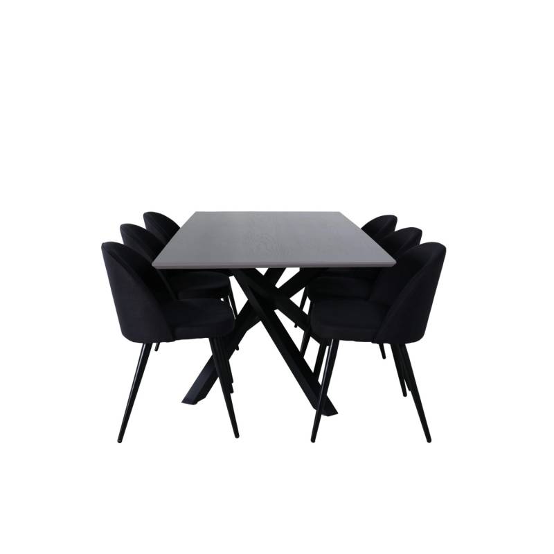 ebuy24 PiazzaGRBL Essgruppe Esstisch Grau und 6 Velvet Esszimmerstühle Schwarz von ebuy24
