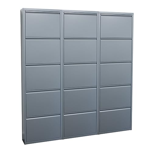 ebuy24 Pisa Schuhschrank mit 15 Klappen/Türen in Metall grau von ebuy24