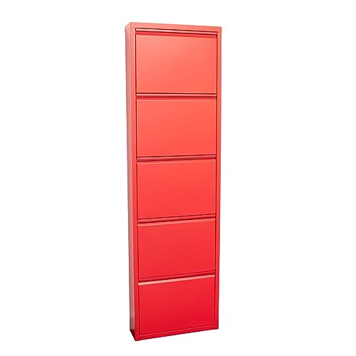 ebuy24 Pisa Schuhschrank mit Klappen/Türen in rot (50x173x16 cm) von ebuy24