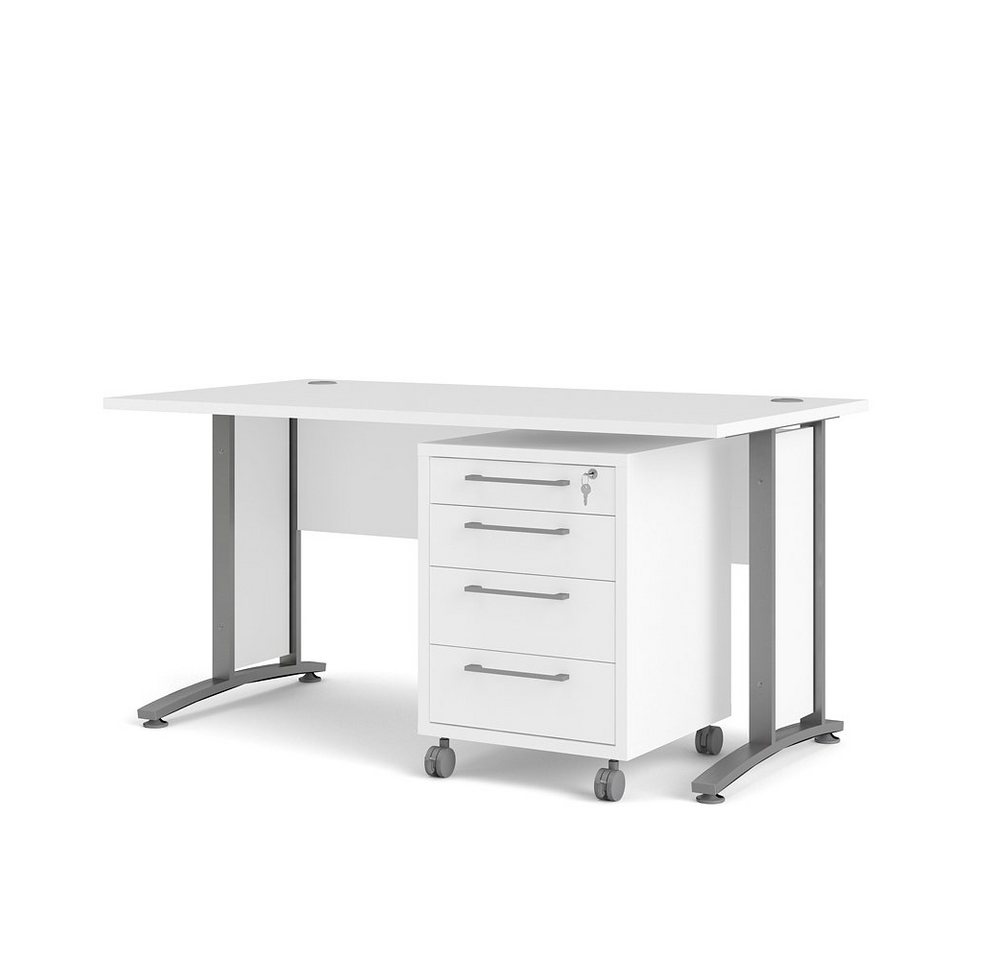 ebuy24 Schreibtisch Prisme Schreibtisch mit Rollcontainer weiss von ebuy24