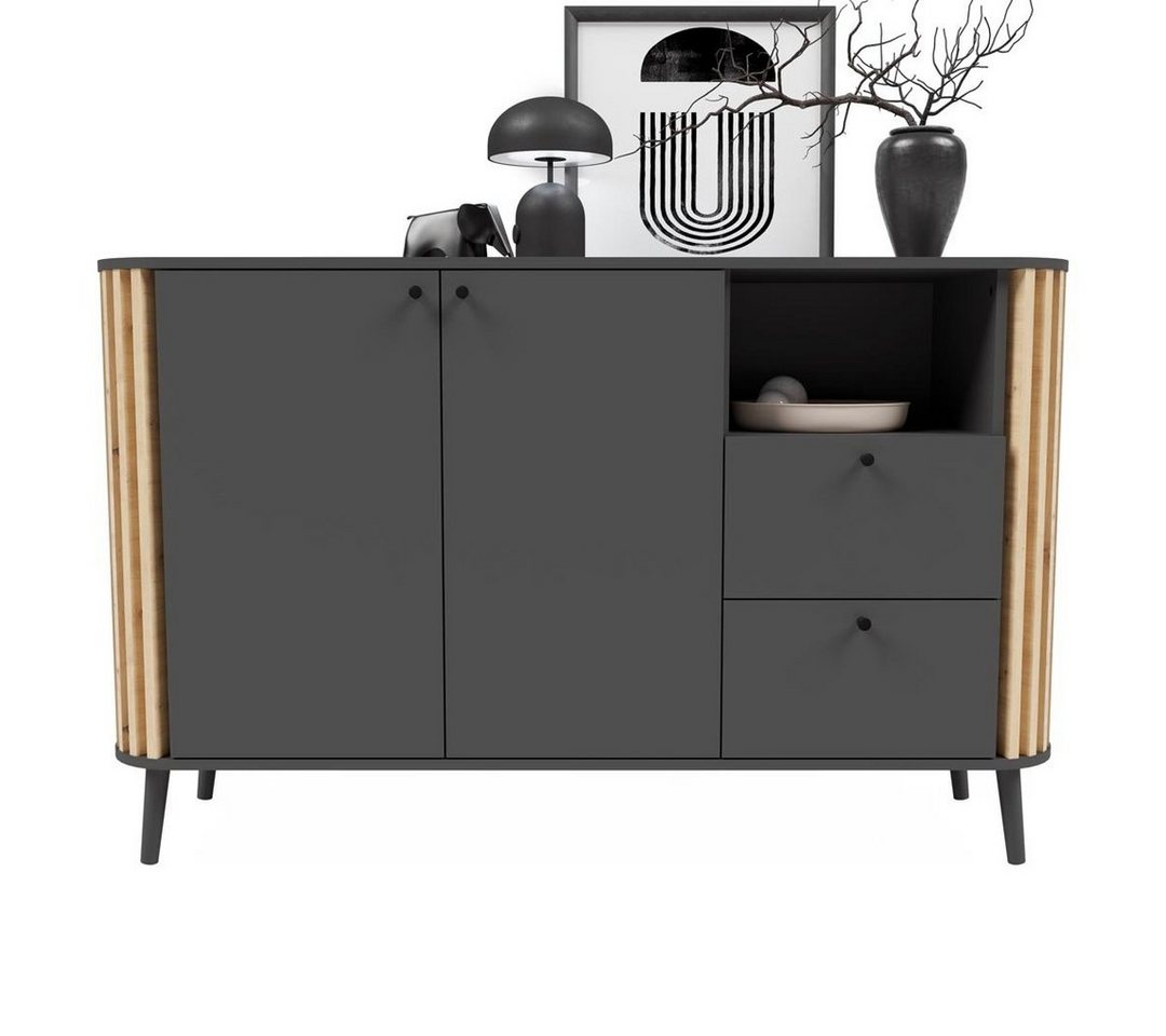 ebuy24 Sideboard Pure Sideboard 2 Türen, 2 Schubladen, 1 Ablage gra von ebuy24