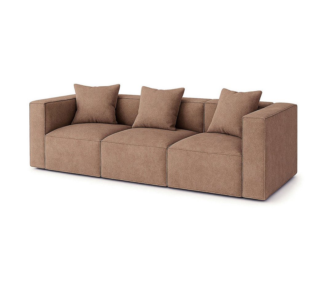 ebuy24 Sofa Box 3-Sitzer Sofa, 3 Dekokissen beige, braun. von ebuy24