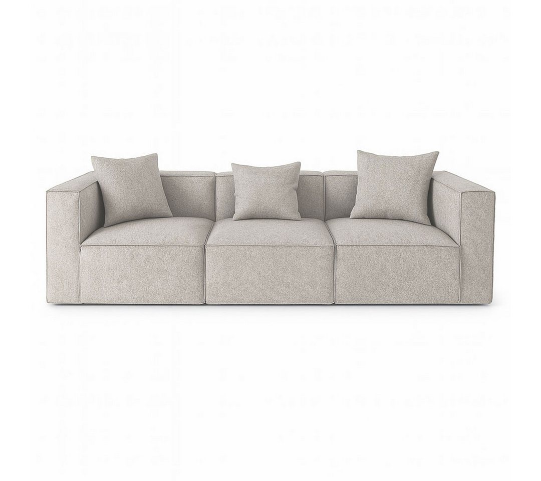 ebuy24 Sofa Box 3-Sitzer Sofa, 3 Dekokissen hellgrau. von ebuy24