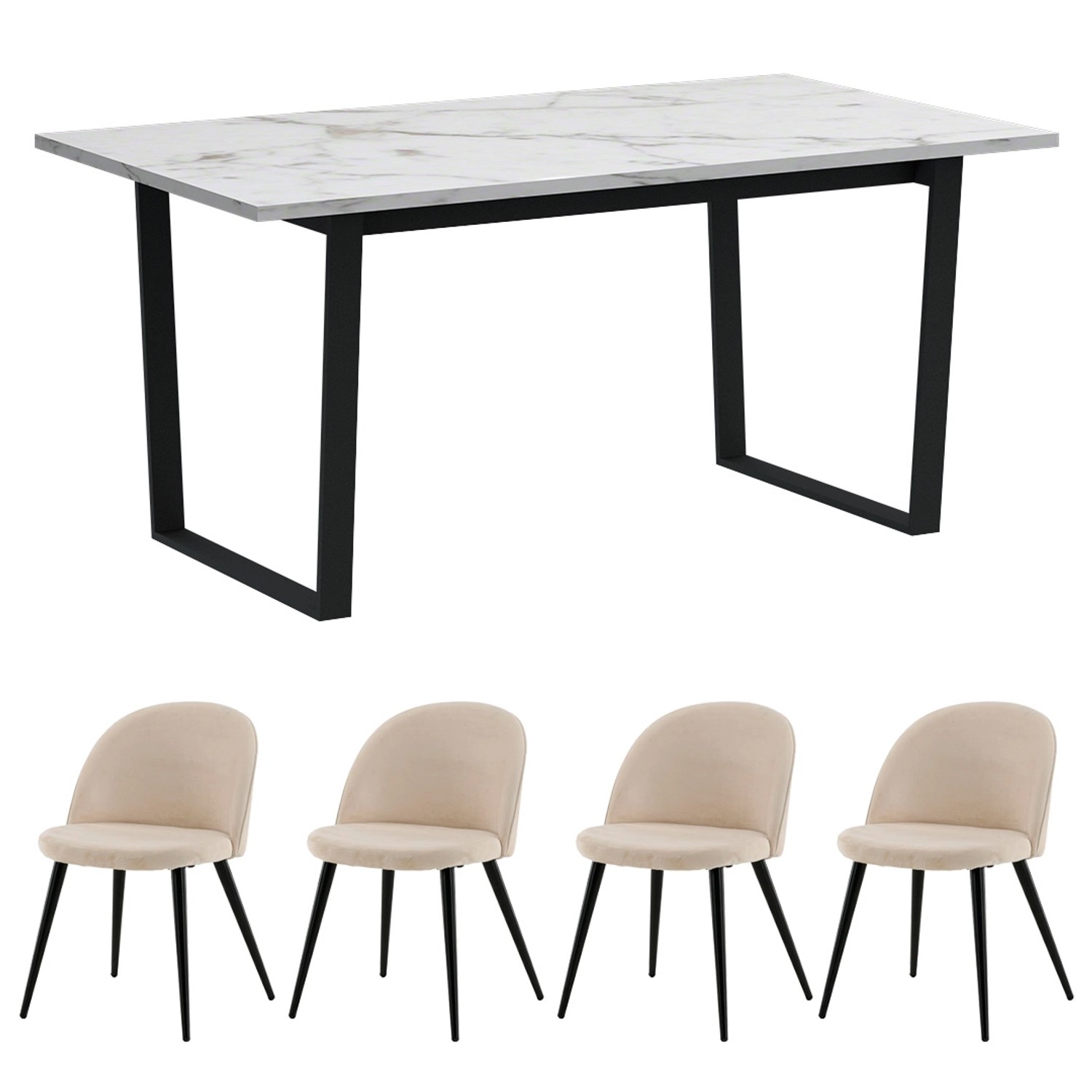 ebuy24 Tilst Essgruppe Tisch Weiß Marmor Print mit 4 Stühlen Velour Beige ebuy24 Tilst Essgruppe Tisch Weiß Marmor Print mit 4 Stühlen Velour Beige von ebuy24