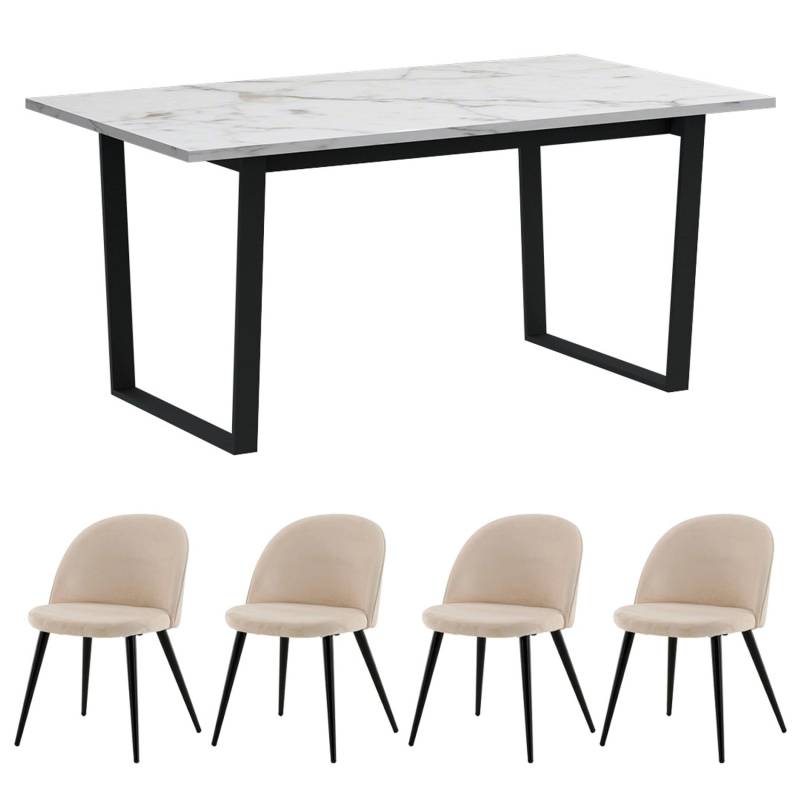 ebuy24 Tilst Essgruppe Tisch Weiß Marmor Print mit 4 Stühlen Velour Beige ebuy24 Tilst Essgruppe Tisch Weiß Marmor Print mit 4 Stühlen Velour Beige von ebuy24