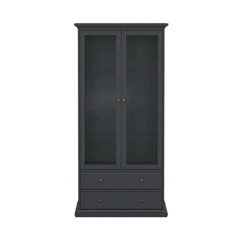 ebuy24 Venedig Vitrinenschrank 2 Glastüren und 2 Schubladen Matt Grau von ebuy24