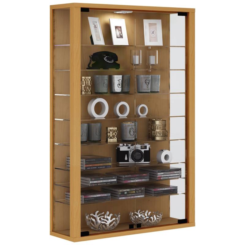 ebuy24 Vitrosa Mini Vitrinenschrank Wandhängend mit 2 Glastüren 8 Glasböden Buche Dekor von ebuy24