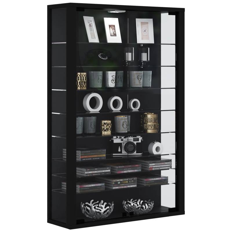 ebuy24 Vitrosa Mini Vitrinenschrank Wandhängend mit 2 Glastüren 8 Glasböden Schwarz von ebuy24