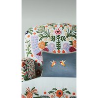 Bestickter Kolibri Leinen Kissen Schieferblau & Orange Vogel Applikation von ecarlateboutique